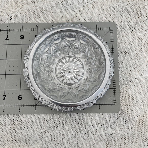 VTG Glass Relish Dish with Chrome Serving plate, Glass Butter Dish/Chrome plate - Picture 10 of 11